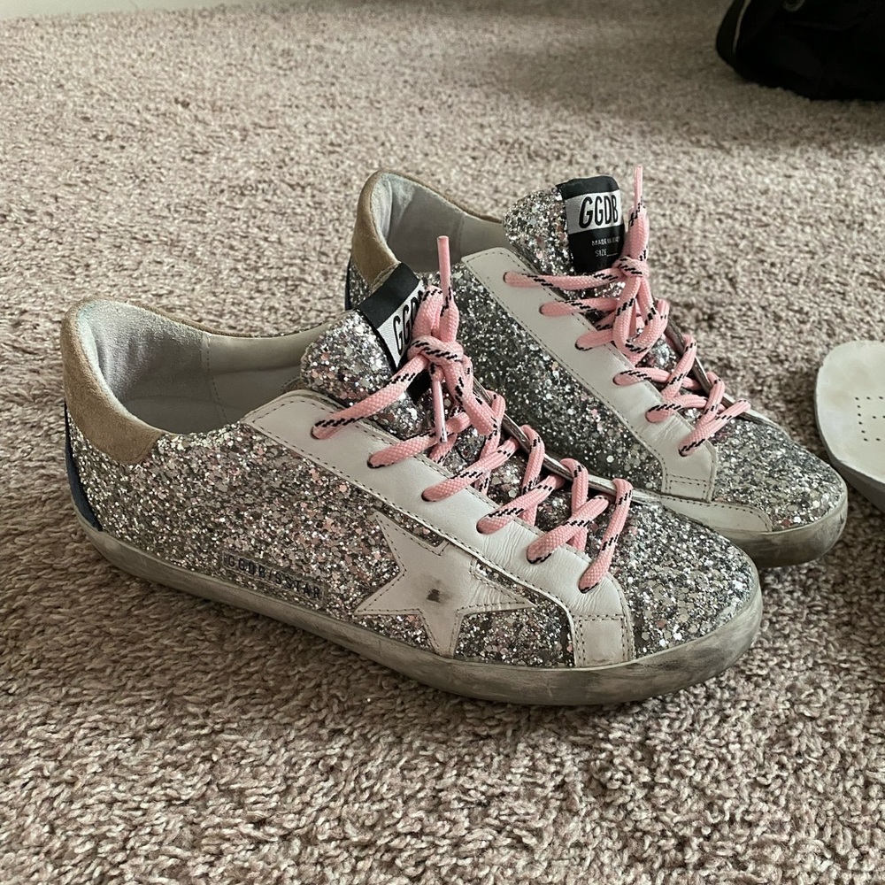 Golden Goose pink laces sparkle sneakers
